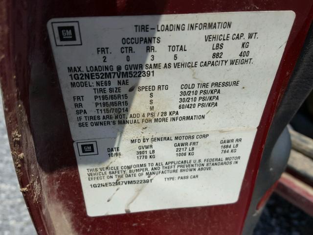 1G2NE52M7VM522391 - 1997 PONTIAC GRAND AM S Qırmızı foto 10