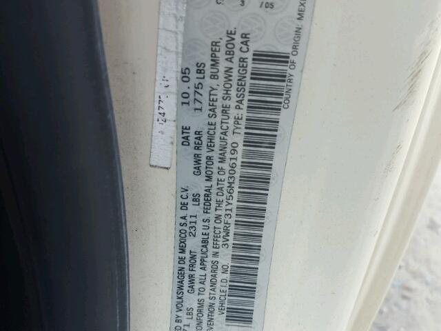 3VWRF31Y56M306190 - 2006 VOLKSWAGEN NEW BEETLE კრემისფერი ფოტო 10