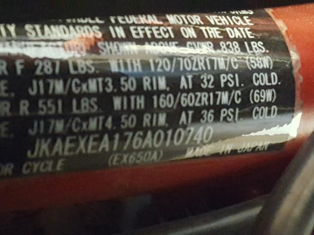 JKAEXEA176A010740 - 2006 KAWASAKI EX650 A6F SILVER photo 10