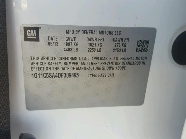 1G11C5SA4DF309495 - 2013 CHEVROLET MALIBU 1LT WHITE photo 10