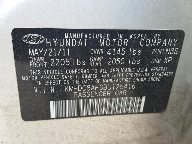 KMHDC8AE6BU125416 - 2011 HYUNDAI ELANTRA TO SILVER photo 10