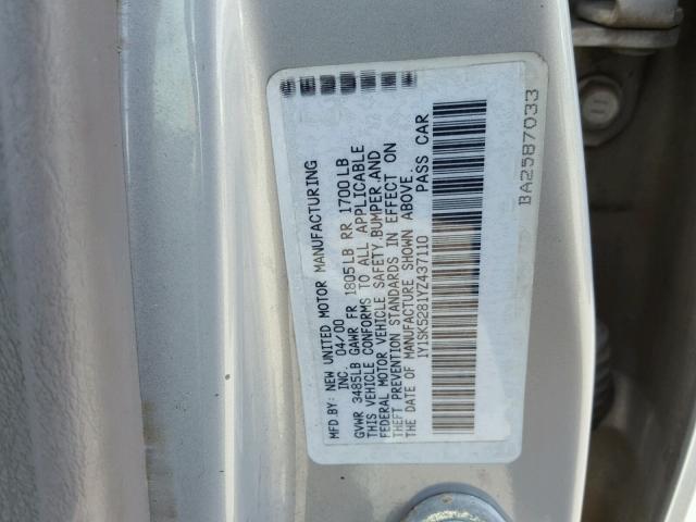 1Y1SK5281YZ437110 - 2000 CHEVROLET GEO PRIZM 银色 照片 10