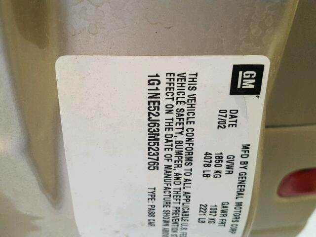 1G1NE52J63M523765 - 2003 CHEVROLET MALIBU LS 金色 照片 10