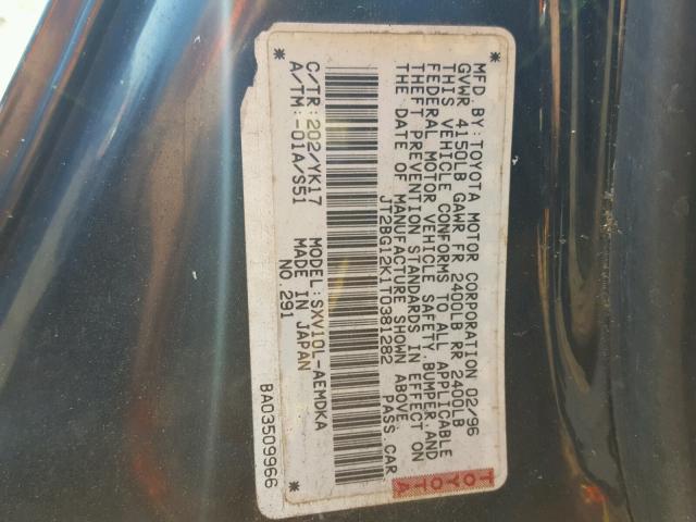 JT2BG12K1T0381282 - 1996 TOYOTA CAMRY DX BLACK photo 10