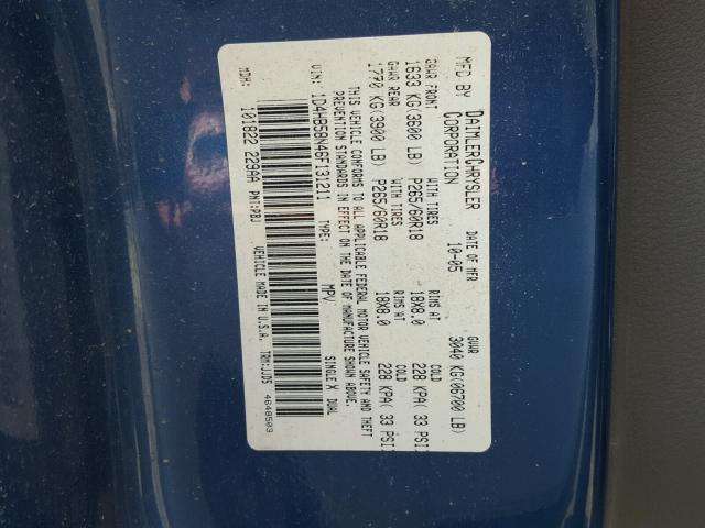 1D4HB58N46F131211 - 2006 DODGE DURANGO LI BLUE photo 10