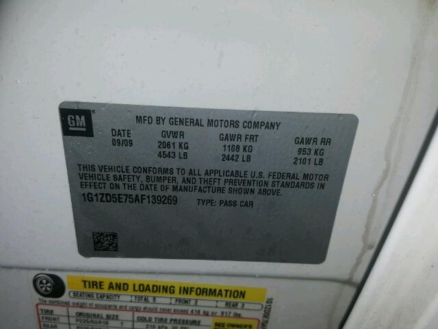 1G1ZD5E75AF139269 - 2010 CHEVROLET MALIBU 2LT WHITE photo 10