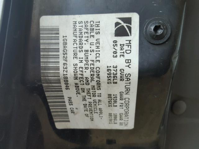 1G8AG52F63Z188046 - 2003 SATURN ION LEVEL SILVER photo 10