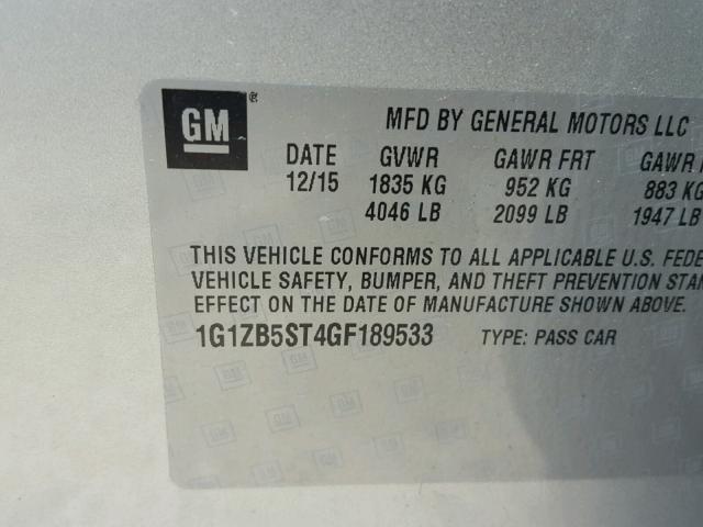 1G1ZB5ST4GF189533 - 2016 CHEVROLET MALIBU LS Gümüş foto 10