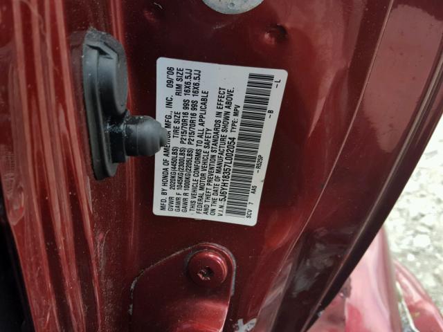 5J6YH18357L002054 - 2007 HONDA ELEMENT LX RED photo 10