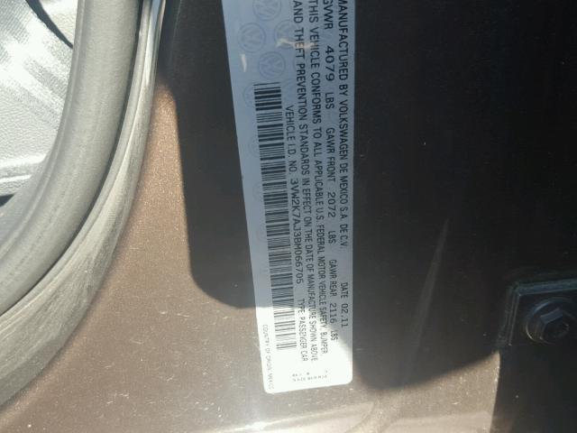 3VW2K7AJ3BM066705 - 2011 VOLKSWAGEN JETTA BASE 棕色 照片 10