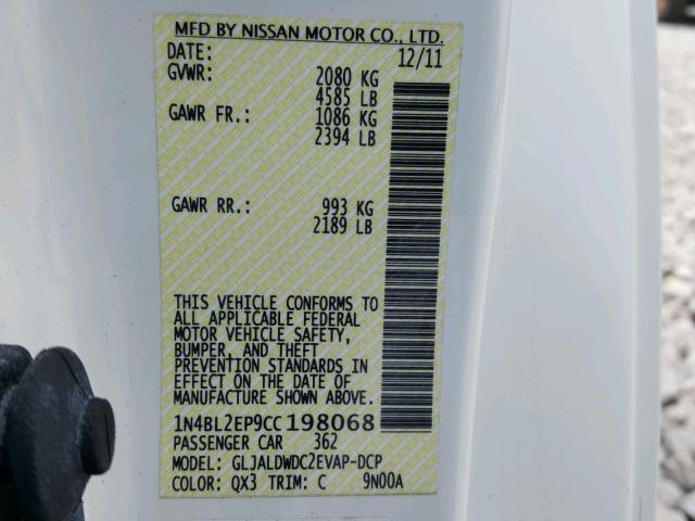 1N4BL2EP9CC198068 - 2012 NISSAN ALTIMA SR WHITE photo 10