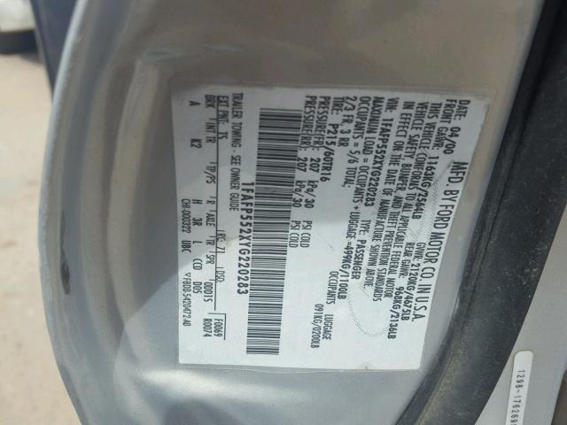 1FAFP552XYG220283 - 2000 FORD TAURUS SES SILVER photo 10