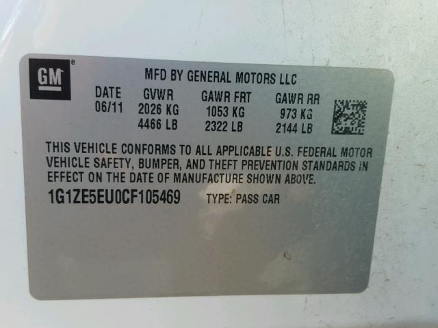 1G1ZE5EU0CF105469 - 2012 CHEVROLET MALIBU LTZ 白色 照片 10