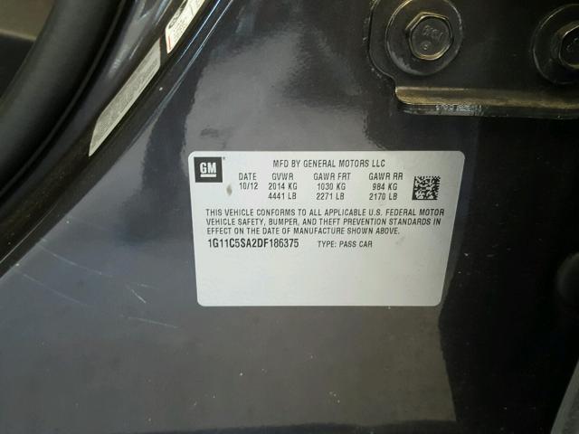 1G11C5SA2DF186375 - 2013 CHEVROLET MALIBU 1LT 灰色 照片 10