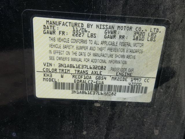 3N1AB61E37L632082 - 2007 NISSAN SENTRA 2.0 BLACK photo 10