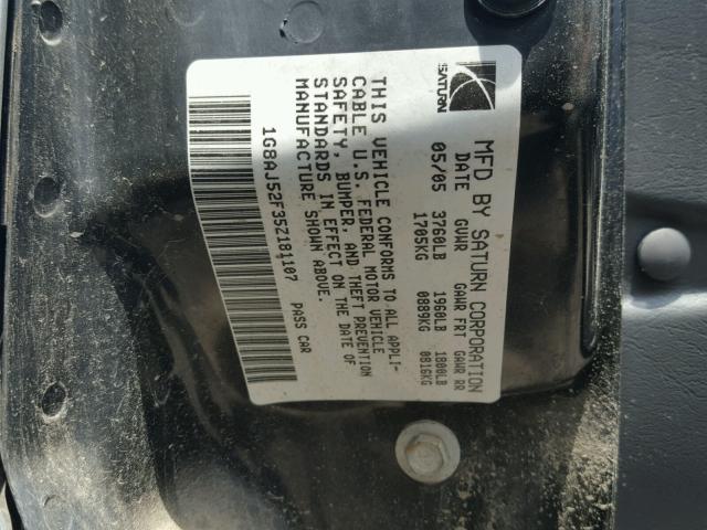 1G8AJ52F35Z181107 - 2005 SATURN ION LEVEL SILVER photo 10