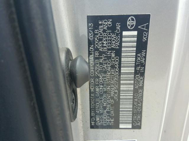 JTKJF5C77D3064400 - 2013 TOYOTA SCION TC 银色 照片 10