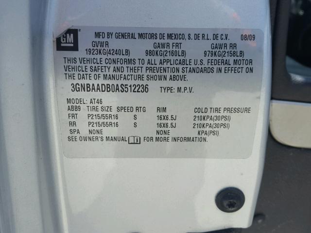 3GNBAADB0AS512236 - 2010 CHEVROLET HHR LS GRAY photo 10