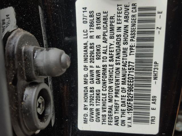 19XFB2F96EE071577 - 2014 HONDA CIVIC EXL BLACK photo 10
