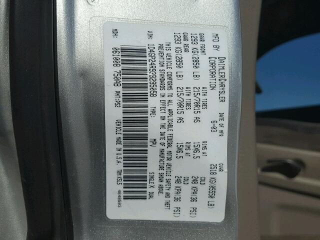 1D4GP24R93B295058 - 2003 DODGE GRAND CARA GRAY photo 10