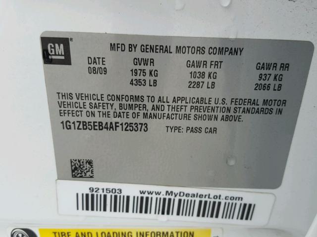 1G1ZB5EB4AF125373 - 2010 CHEVROLET MALIBU LS თეთრი ფოტო 10