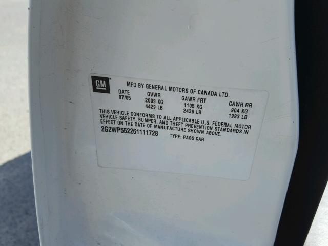 2G2WP552261111728 - 2006 PONTIAC GRAND PRIX WHITE photo 10