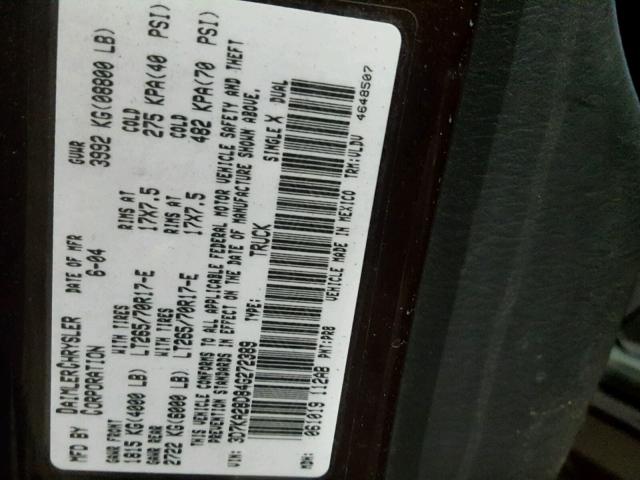 3D7KA28D84G272389 - 2004 DODGE RAM 2500 S RED photo 10