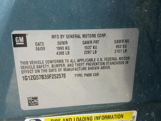 1G1ZG57B39F252576 - 2009 CHEVROLET MALIBU LS ნაცრისფერი ფოტო 10