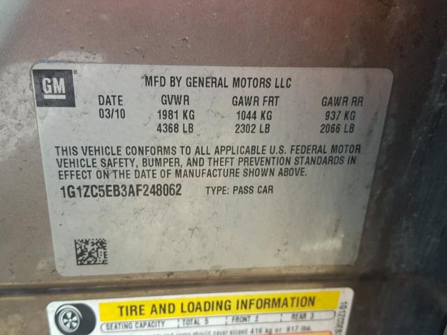 1G1ZC5EB3AF248062 - 2010 CHEVROLET MALIBU 1LT 灰色 照片 10