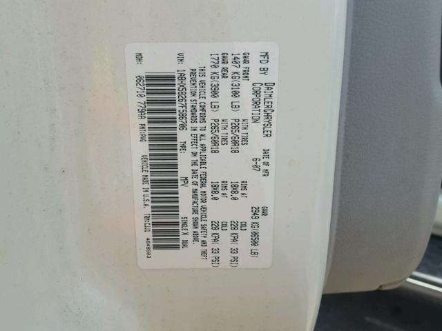 1A8HX58267F586706 - 2007 CHRYSLER ASPEN LIMI CREAM photo 10