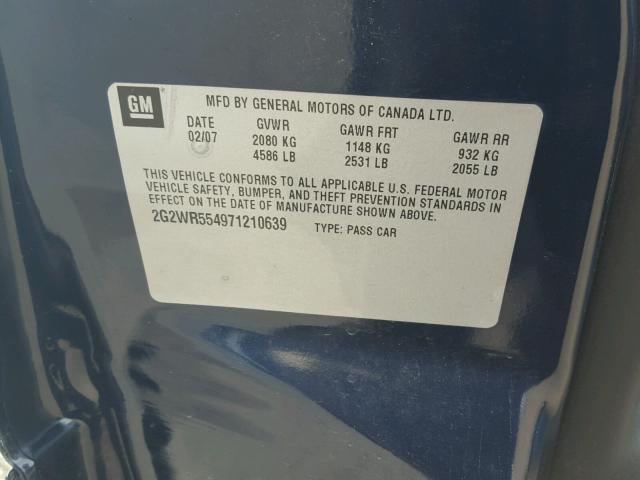 2G2WR554971210639 - 2007 PONTIAC GRAND PRIX BLUE photo 10