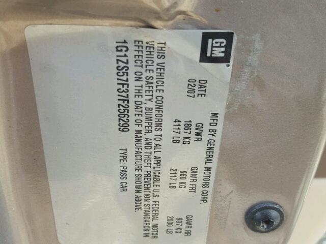 1G1ZS57F37F256299 - 2007 CHEVROLET MALIBU LS 棕色 照片 10