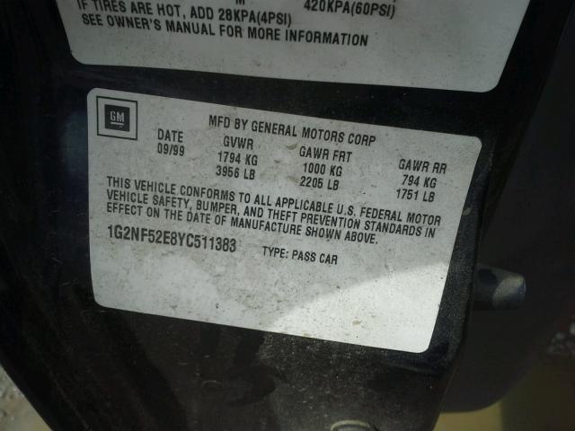 1G2NF52E8YC511383 - 2000 PONTIAC GRAND AM S Mavi foto 10