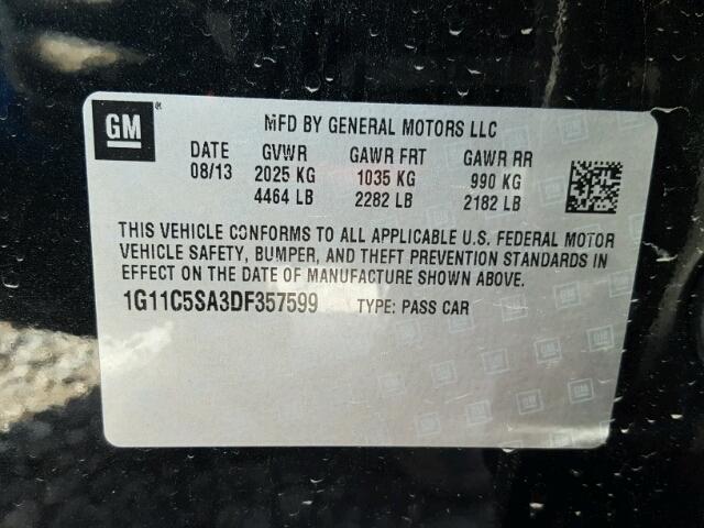 1G11C5SA3DF357599 - 2013 CHEVROLET MALIBU 1LT 黑色 照片 10