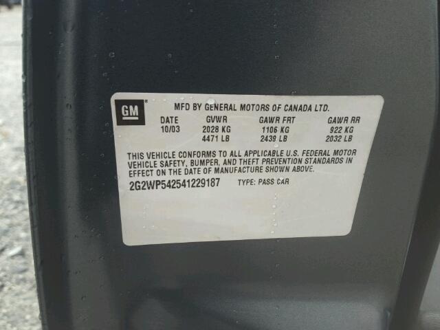 2G2WP542541229187 - 2004 PONTIAC GRAND PRIX GRAY photo 10