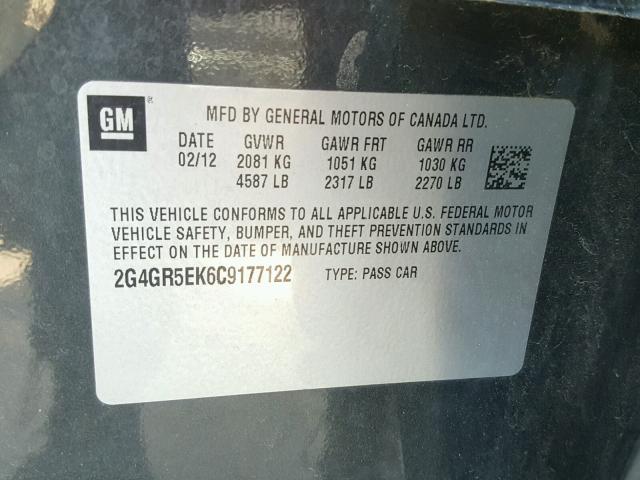 2G4GR5EK6C9177122 - 2012 BUICK REGAL GREEN photo 10