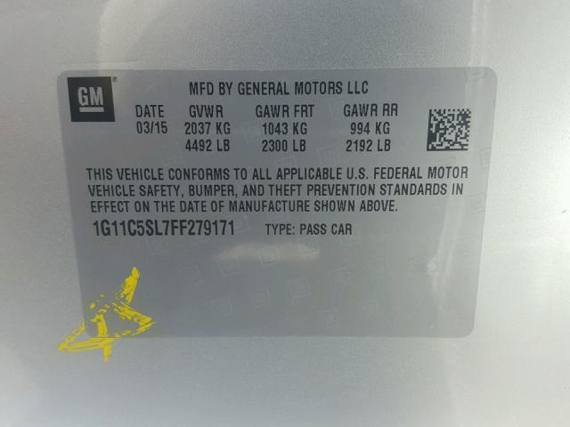 1G11C5SL7FF279171 - 2015 CHEVROLET MALIBU 1LT ვერცხლისფერი ფოტო 10