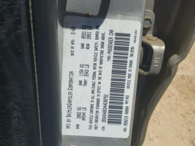 2B3HD46R34H638752 - 2004 DODGE INTREPID S SILVER photo 10