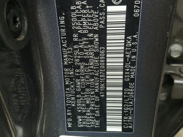 4T1BK1EB7EU089063 - 2014 TOYOTA AVALON BAS CHARCOAL photo 10