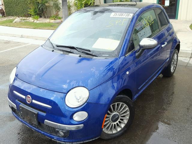 3C3CFFCR2CT104073 - 2012 FIAT 500 LOUNGE BLUE photo 2