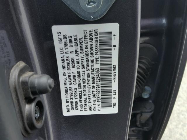 19XFB2F94FE264053 - 2015 HONDA CIVIC EXL Gümüş foto 10