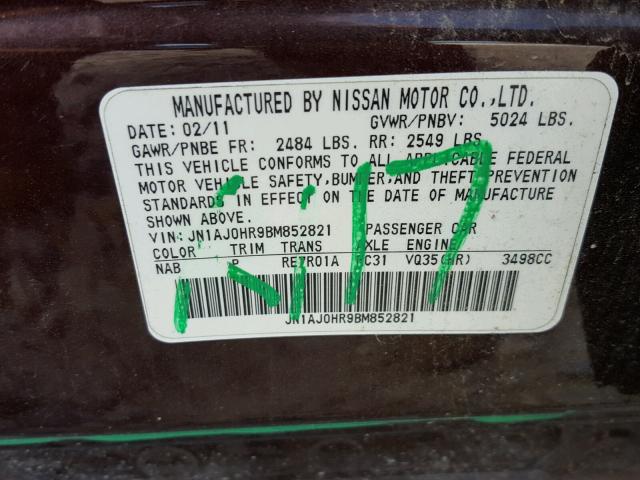 JN1AJ0HR9BM852821 - 2011 INFINITI EX35 BASE BURGUNDY photo 10