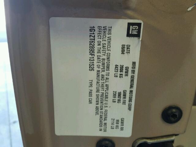 1G1ZT62895F131526 - 2005 CHEVROLET MALIBU MAX 金色 照片 10