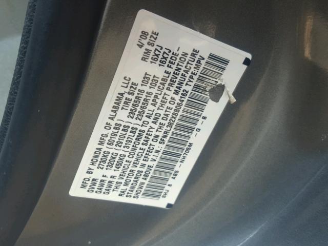 5FNRL382X8B064162 - 2008 HONDA ODYSSEY LX GRAY photo 10