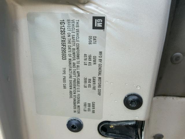 1G1ZS51FX6F295933 - 2006 CHEVROLET MALIBU LS 银色 照片 10