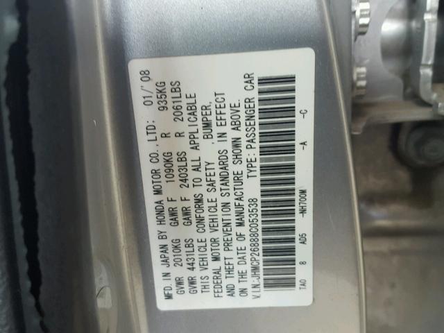 JHMCP26888C053538 - 2008 HONDA ACCORD EXL SILVER photo 10