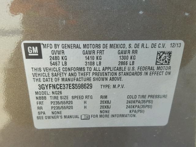 3GYFNCE37ES598629 - 2014 CADILLAC SRX PERFOR 棕色 照片 10