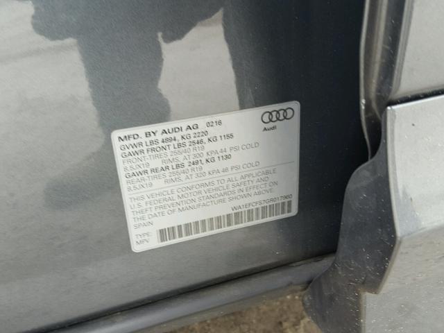 WA1EFCFS7GR017960 - 2016 AUDI Q3 PREMIUM GRAY photo 10