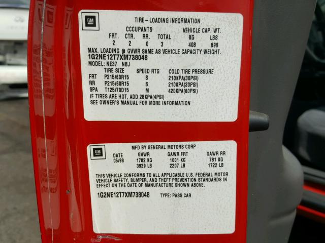 1G2NE12T7XM738048 - 1999 PONTIAC GRAND AM S RED photo 10