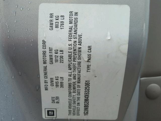 1G3NB52M4X6325061 - 1999 OLDSMOBILE CUTLASS GL 银色 照片 10